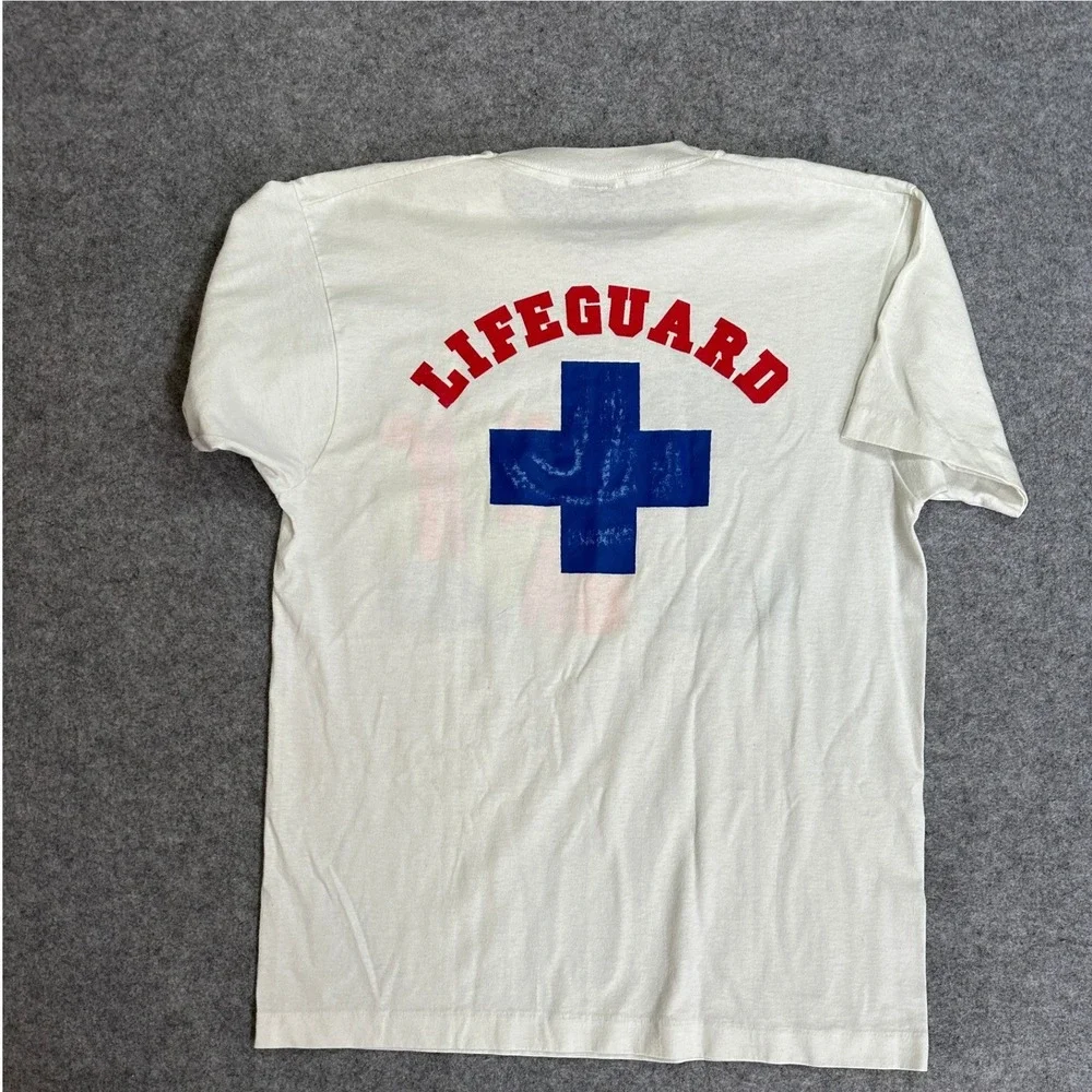 Screen Stars Tampico Bay Beach Club T-Shirt Large White Vintage Lifeguard‎ Tee